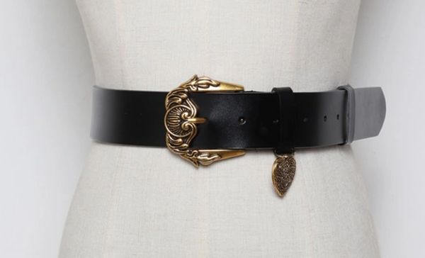 7817 Baroque Buckle PU Leather Waist Gold Belt Size S, L, M