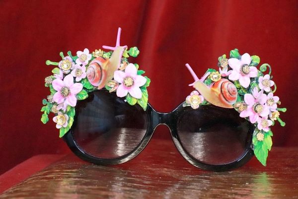 7842 Baroque Hand Painted Adorable 3D Effect Snails Flowers Embellished Sunglasses