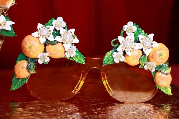 SOLD! 7847 Baroque Hand Painted Sicilian Orange Fruit Flowers Embellished Sunglasses