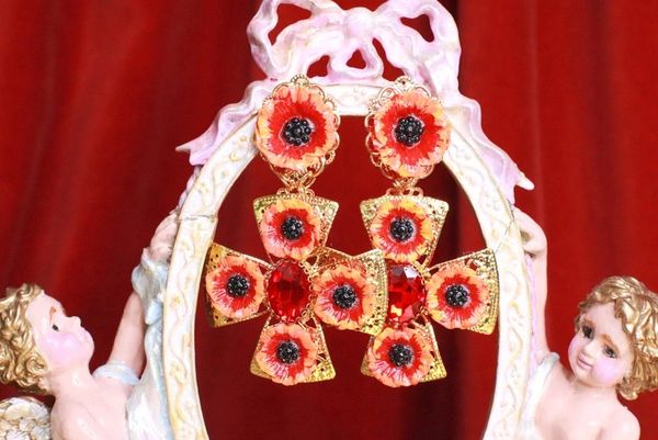 7854 Baroque Poppy Cross Light Weight Studs Earrings