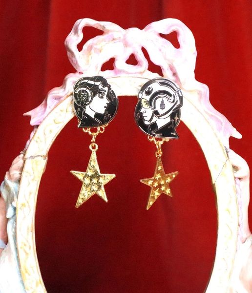 SOLD! 7895 Enamel Stars Star Wars Skywalker Elegant Earrings