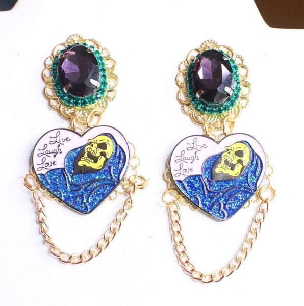 SOLD! 7903 Enamel Purple Scull Live Laugh Love Earrings