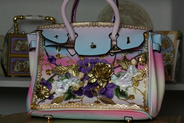 SOLD! 107 Baroque Rainbow Kelly Fairy Flower Embroidery Pearl Handbag