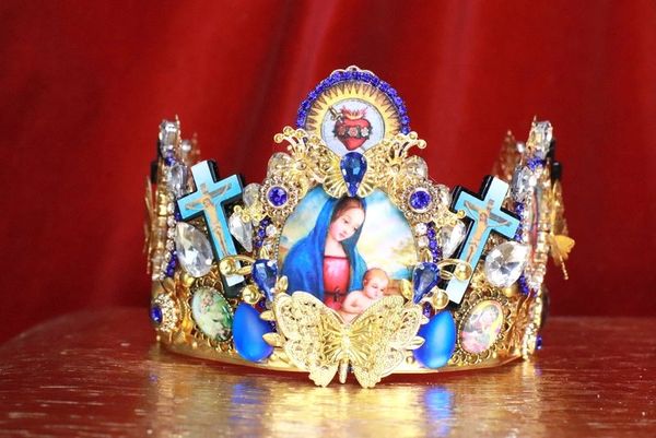 SOLD! 7923 Virgin Mary Madonna Crosses Sacred Heart Cameos Crown Tall Headband