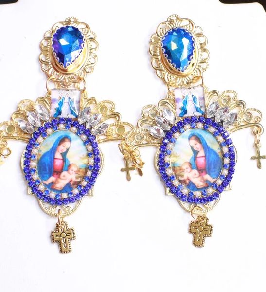 7948 Virgin Mary Madonna And A Child Vintage Style Pearl Studs Earrings