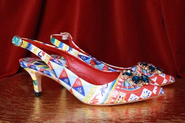 7986 Baroque Colorful Print Shoes Heels Size US9