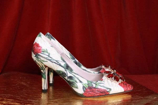 7987 Baroque Rose Flower Print Shoes Heels Size US9