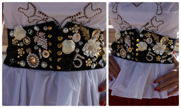 945 Designer Inspired Runway Madam Coco Brooches Embellished Corset Waist Belt Size S, M
