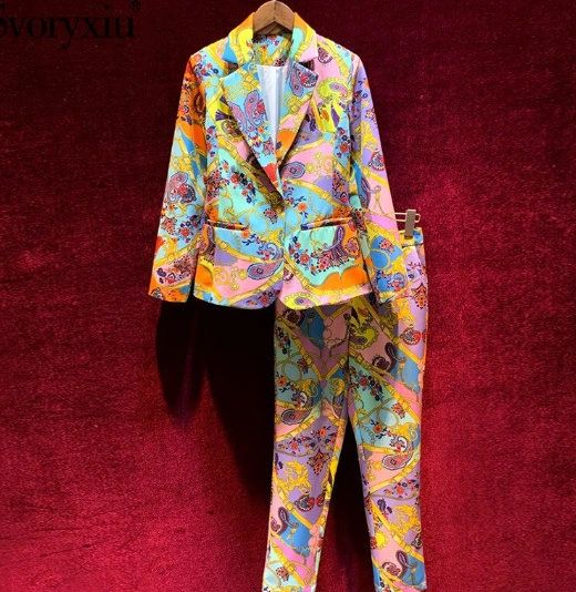 8002 Runway 2020 Baroque Print Blazer+ Pants Twinset