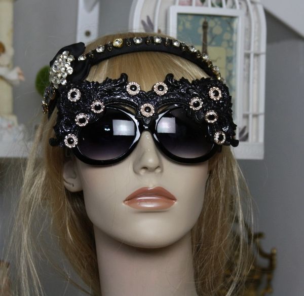 SOLD! 948 UV 400 Zibellini Hand Painted Embellished Black Glitter Funky Shades Sunglasses