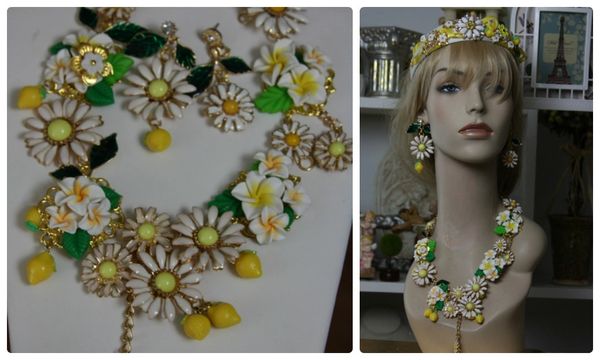 SOLD! 949 SET Spring 2016 Lemon Fruit Daisy Flower Set Necklace Plus Earrings