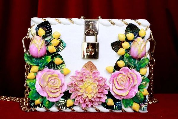 SOLD! 649 Summer 2016 Baroque Chunky Hand Painted Lemon Flower Purse Handbag