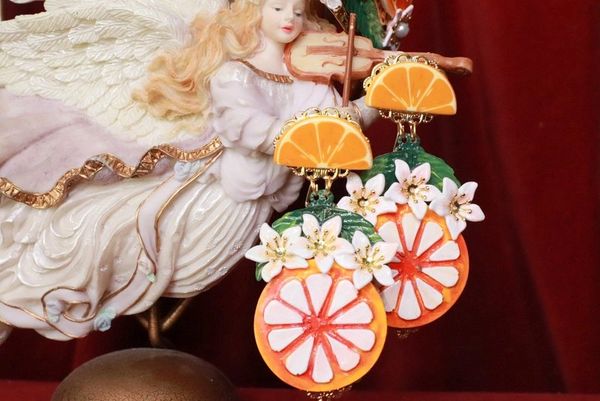 SOLD! 8043 Massive Sicilian Orange Fruit Hand Painted Studs Earrings