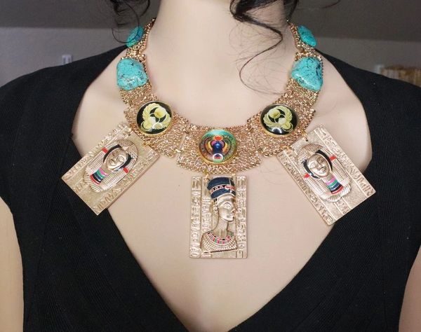 SOLD! 8052 Egyptian Revival Genuine Turquoise 3D Effect Statement Huge Necklace