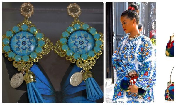 SOLD! 953 Blue Porcelain Designer Inspired Tassel Stunning Studs Earrings