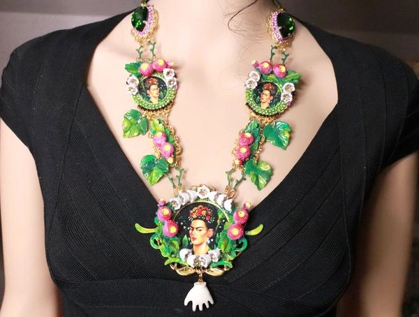 SOLD! 8095 Set Of Frida Kahlo Pastel Lily Of The Valley Necklace+ Earrings