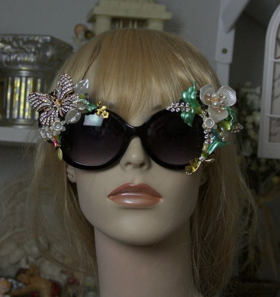 SOLD! 958 Art Nouveau Enamel Flower Crystal Butterfly Embellished Fancy Shades Sunglasses Eye Wear