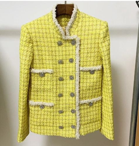 8146 Runway 2020 Coco Yellow Tweed Double Breasted Fit Blazer