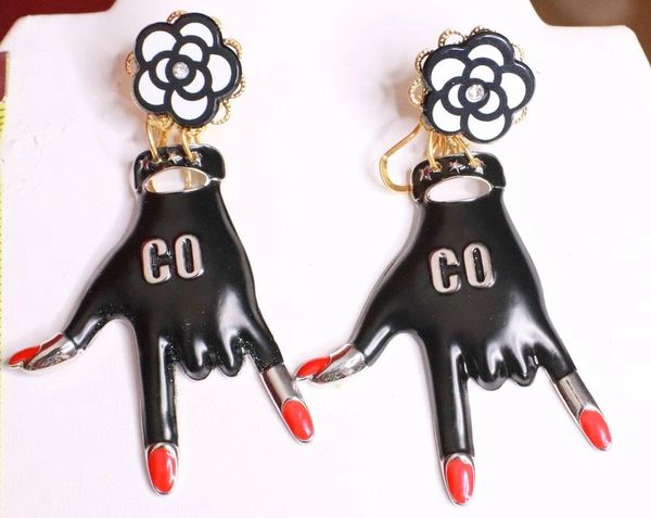 8180 Madame Coco Camellia Enamel Glove Studs Earrings