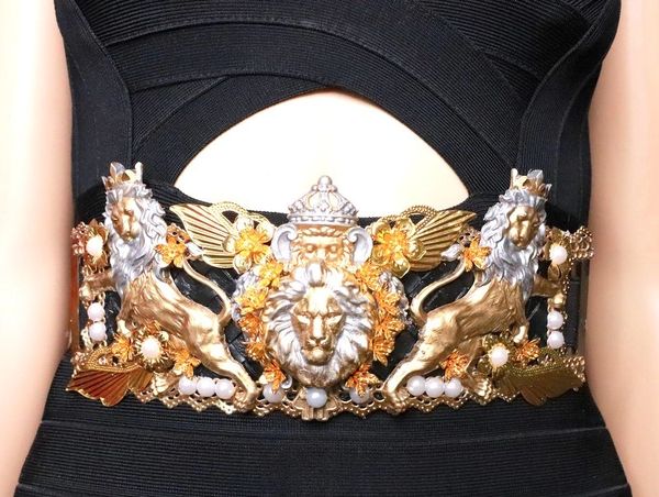 SOLD! 8209 Medieval Lions Gold Silver Embellished Waist Gold Belt Size S, L, M