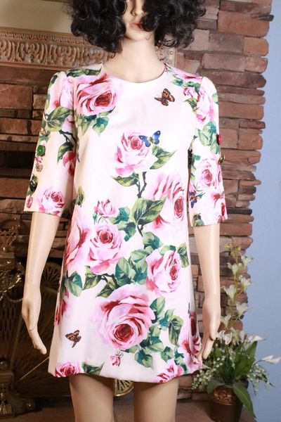 8354 Runway Rose Flower Print Mini Dress-Tunique US4-6