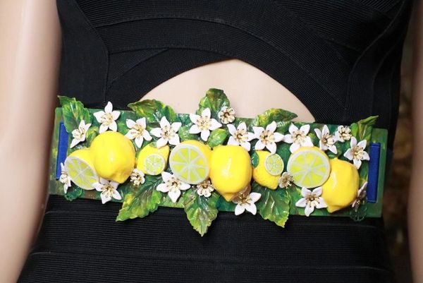 SOLD! 8369 Baroque Runway Sicilian Lemon Fruit Flower Blossom Corset Waist Belt Size S, L, M