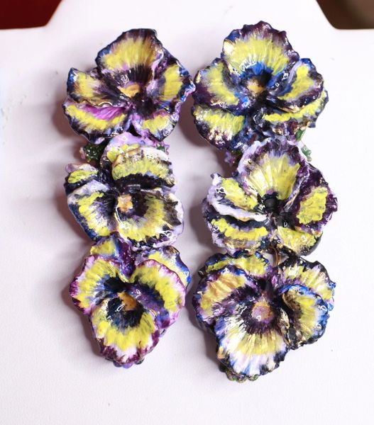SOLD! 8447 Sicilian Violet Flower Hand Painted Studs Earrings