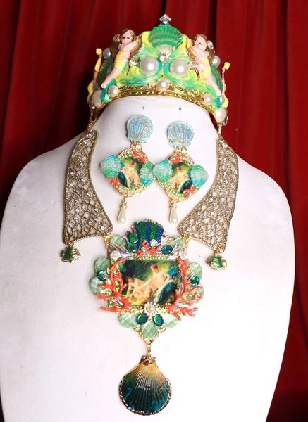 SOLD! 8474 Rococo Paintings Bathing Diana Hand Painted Massive Statement Necklace