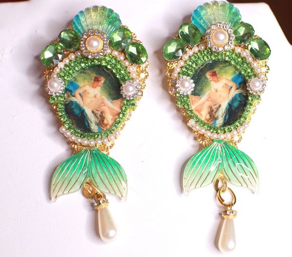 SOLD! 8475 Francois Boucher Bathing Diana Shell Long Earrings