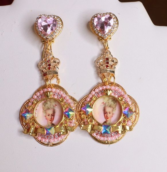 SOLD! 8485 Young Marie Antoinette Pale Cameo Long Elegant Earrings