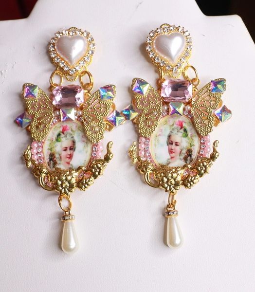 SOLD! 8487 Marie Antoinette Pale Cameo Long Butterfly Elegant Earrings