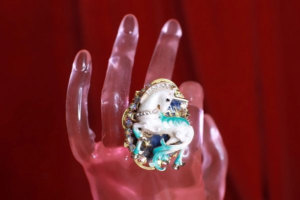 SOLD! 8492 Genuine Huge Agate Unicorn Cocktail Adjustable Ring