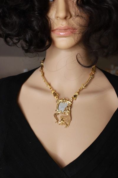 SOLD! 8500 Art Deco Gold tone Lady In A Scratched Mirror Elegant Necklace