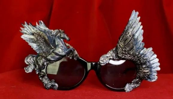 SOLD! 8522 Baroque Black Pegasus Winged Embellished Sunglasses