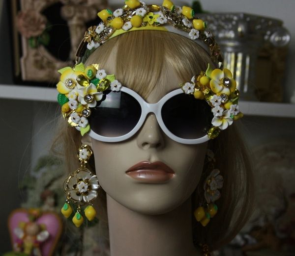 SOLD! 992 Lemon Embellished Fancy Sunglasses