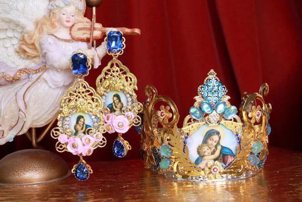 8601 Virgin Mary Madonna Blue Cameos Crown Tall Headband