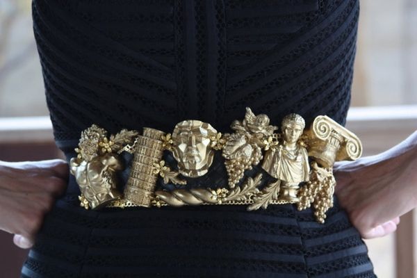 SOLD! 996 Baroque Roman Gold Column Statues Cesar Vintage Style Unique Corset Waist Belt Size L, XL