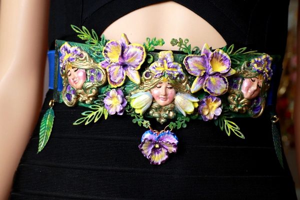 8610 Art Jewelry Viola flower Goddess Embellished Waist Gold Belt Size S, L, M
