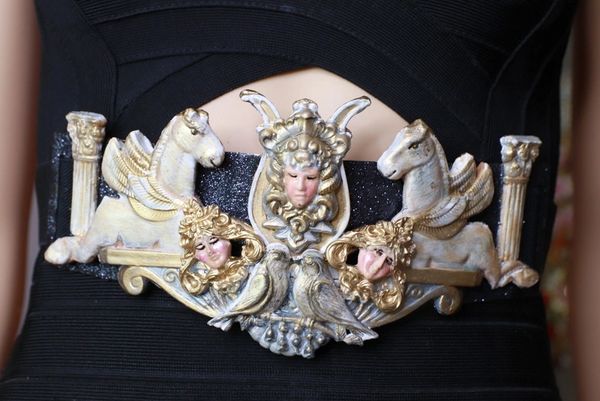 SOLD! 8614 Art Jewelry Roman Medusa Gorgon Horses Embellished Waist Gold Belt Size S, L, M