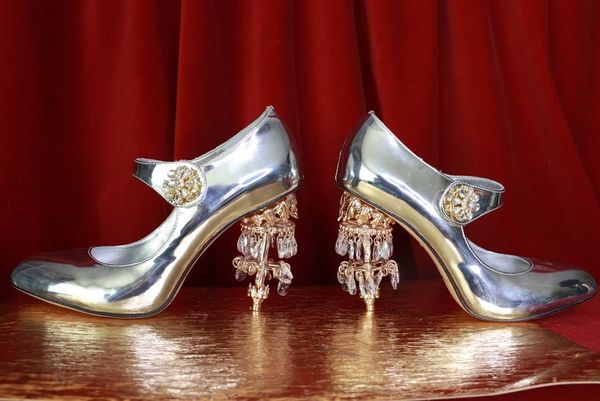 8632 Baroque Silver Genuine Leather Chandelier Heel Shoes Heels Size US9