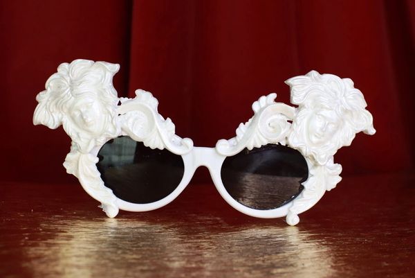 8636 Baroque Faces White Architect Embellished Sunglasses