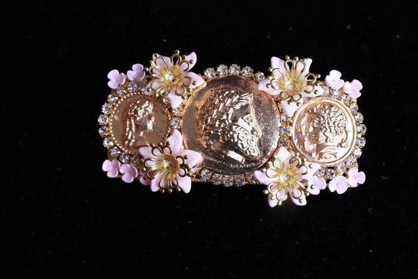 SOLD! 8643 Baroque Roman Coin Flower Blossom Barrette