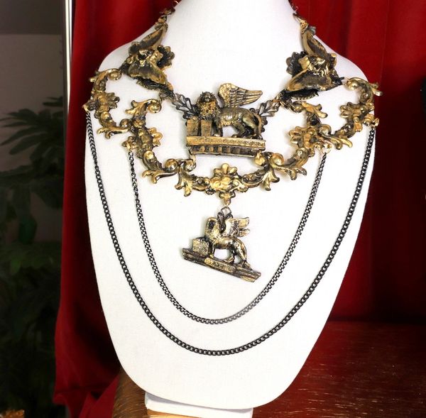 SOLD! 8653 Medieval Vintage Style Lions Venezia Massive Collar Necklace