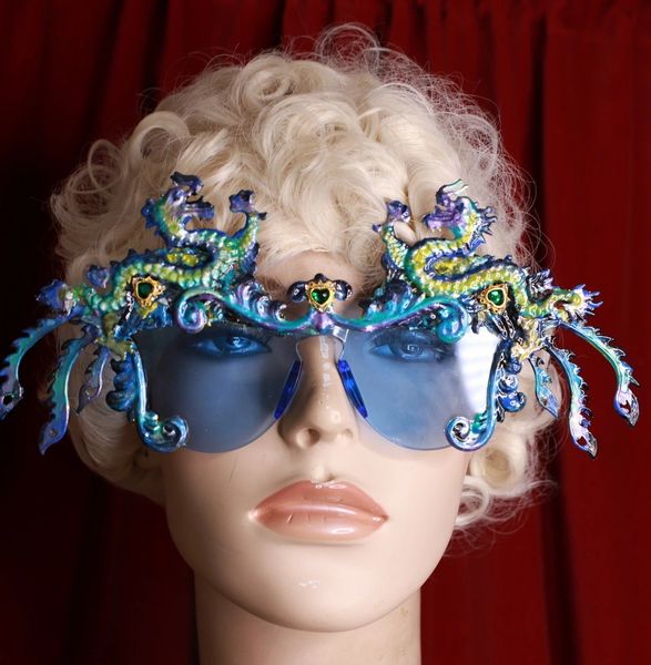 SOLD! 8660 Baroque Gold Asian Dragons Iridescent Embellished Sunglasses