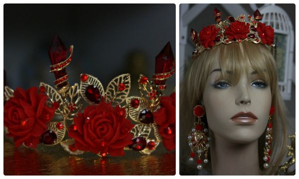SOLD!1002 Baroque Designer Inspired Spiky Rose Leaf Rhinestone Crystal Headband Crown