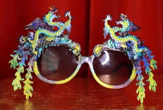 SOLD! 8673 Baroque Gold Asian Dragons Iridescent Embellished Sunglasses