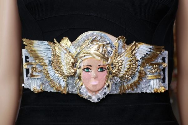 8680 Art Jewelry Medusa Gorgon Winged Embellished Waist Gold Belt Size S, L, M