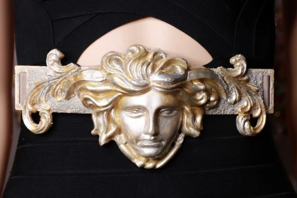 SOLD! 8699 Art Jewelry 3D Effect Roman Head statue Embellished wide Waist Belt size S, M, L