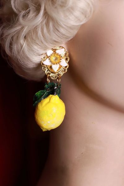 SOLD! 8700 Baroque Realistic Italian Lemon Fruit Studs Earrings