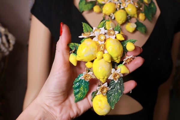SOLD! 8703 Baroque Sicilan Lemon Fruit Flower Blossom Massive Brooch